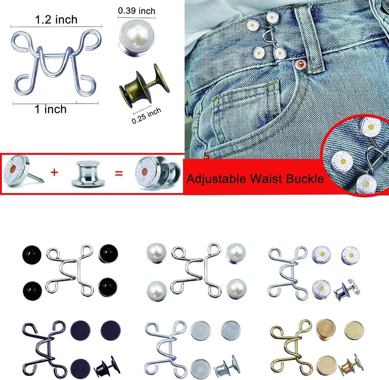 Urmspst 4 Set Pant Waist Tightener, Adjustable Waist Buckle Set, Extra Button for Jeans to Make Tighter, Button Adjuster for Pants, Jeans, Skirts, Sleeves, (Silver) - Image 2